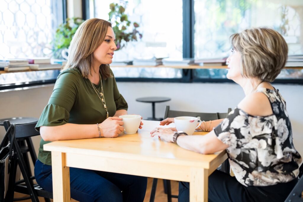 two women talking